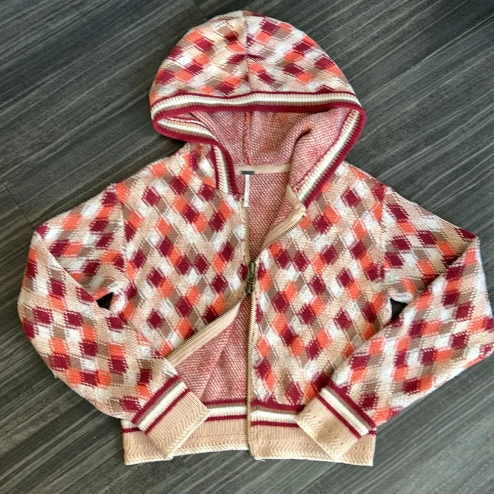Free People Field of Flowers-Argyle Diamond Sweater Hoodie - Picture 4 of 10